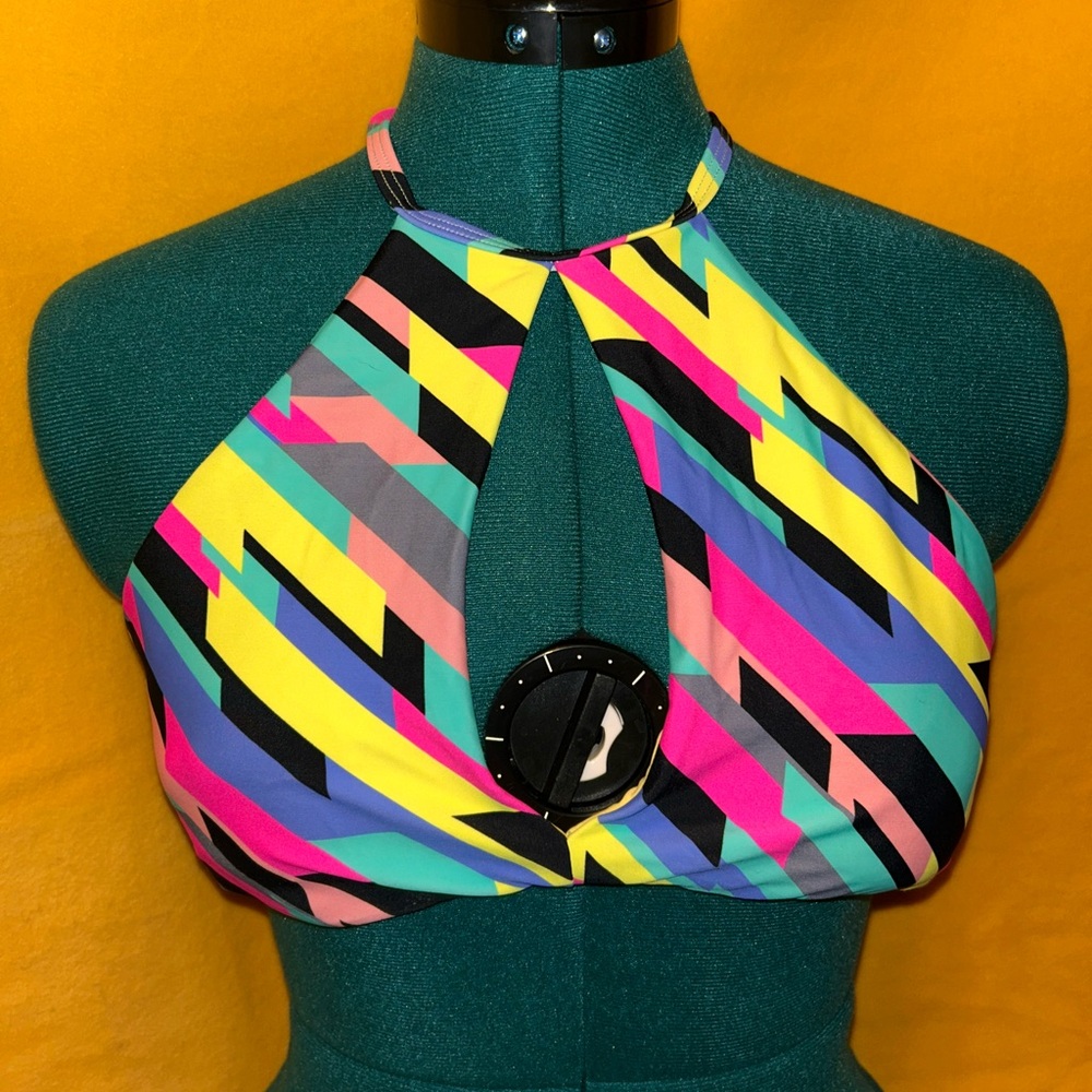 Colorful Geometric Halter Bikini Top